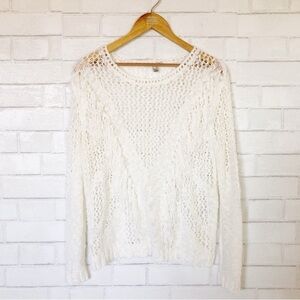 Amuse Society White Cream Boho Tassel Very Soft Open Weave Sweater Top